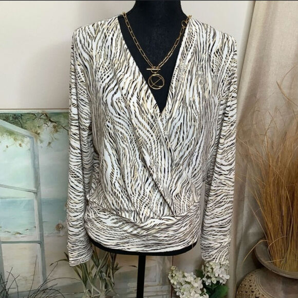 H&M Women’s Cream Animal Print Wrap Blouse – Large, Polyester Blend, Gently Used - Picture 7 of 8